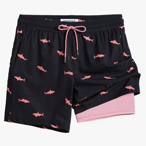 Black Swim Shorts with Pink Shark Print- new with tags